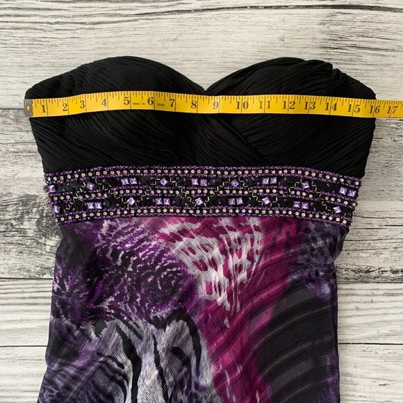 Y2K May Queen Couture Strapless Sheer Animal Print Chiffon Sequin Maxi Gown - Picture 9 of 16